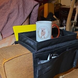 Black Armrest Organizer with Mug Holder